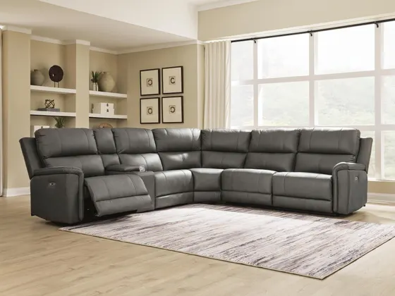 Beryton Leather Reclining 6pc Sectional Granite