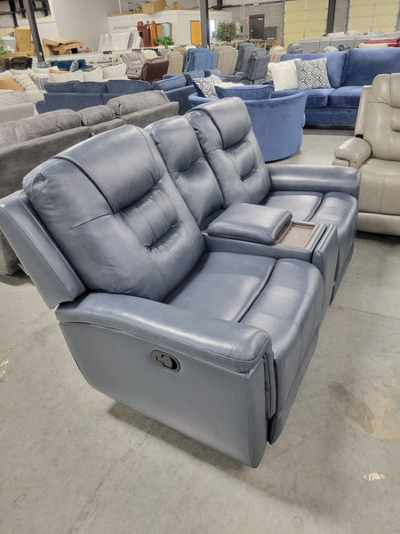 Leather Reclining Sofa and Loveseat (Navy Blue)