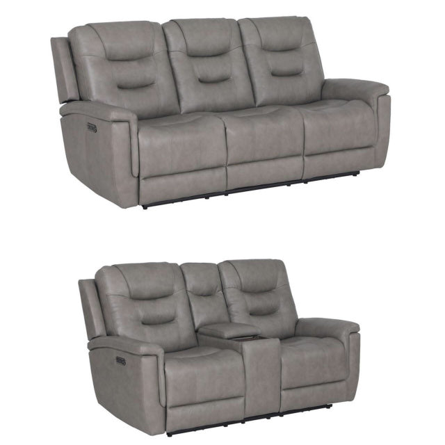 Leather Reclining Sofa and Loveseat (Concrete)