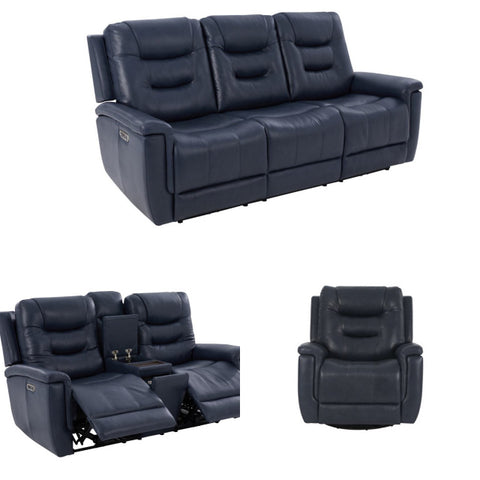 Leather Reclining Sofa and Loveseat (Navy Blue)