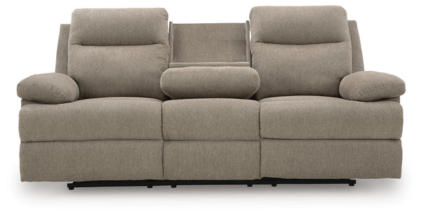 Side-Swipe Reclining Sofa with Drop Down Table