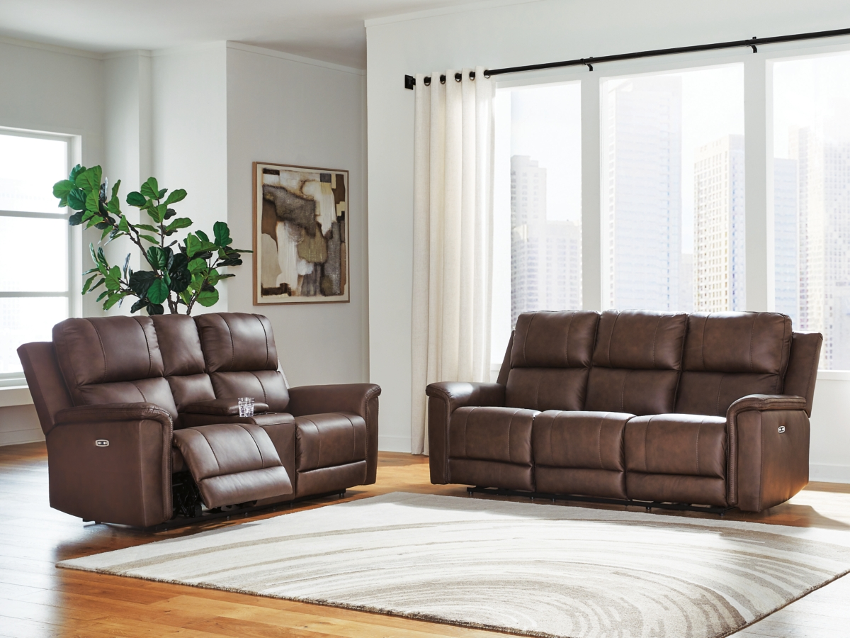 Beryton Leather Reclining Sofa and Loveseat Espresso