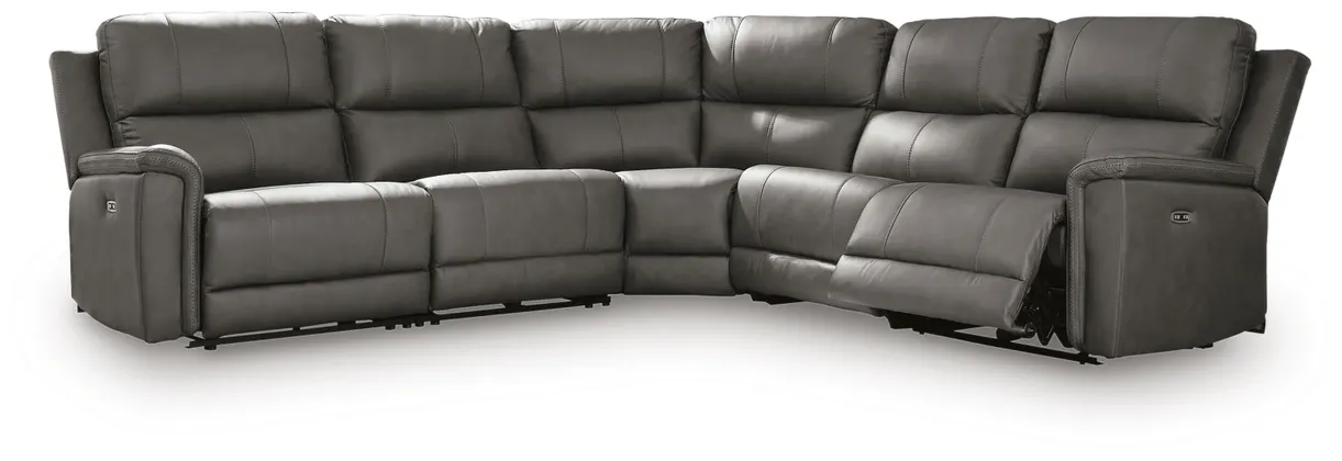 Beryton Leather Reclining 5pc Sectional Granite