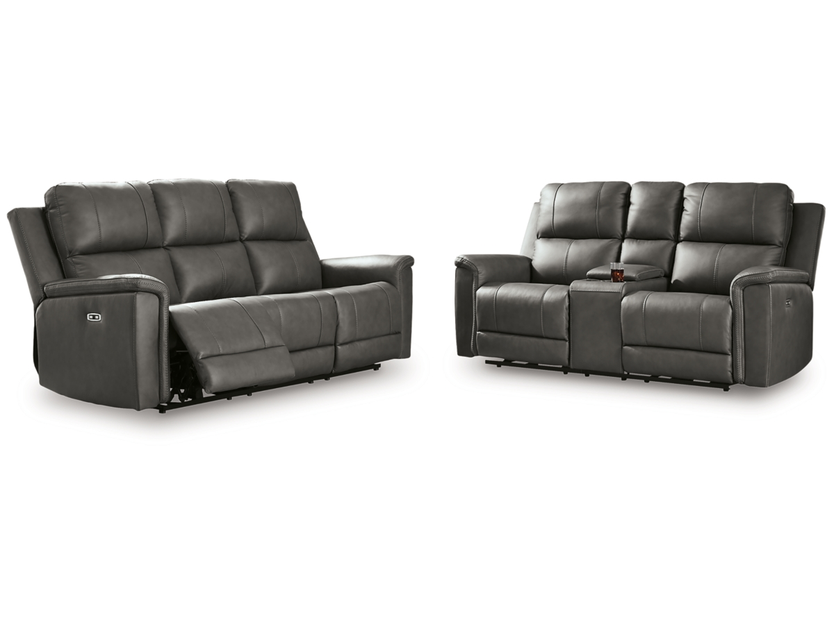 Beryton Leather Reclining Sofa and Loveseat Granite